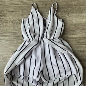 White & Black Stripped Flowy Romper Dress